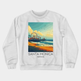A Vintage Travel Illustration of Santa Monica - California - US Crewneck Sweatshirt
